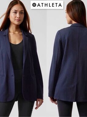 Athleta Navy Relaxed-Fit Blazer Jacket